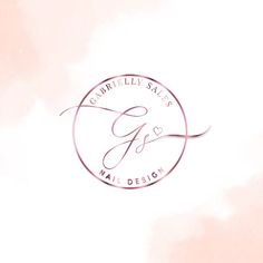 a pink and white logo with the letter g is for nail design on it's left side