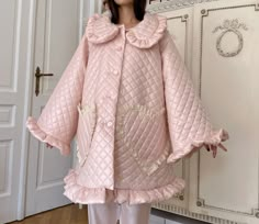 Cute Raincoat Outfit, Raincoats Aesthetic, Feminine Ruffled Outerwear For Fall, Fall Daywear Outerwear With Ruffles, Pink Ruffled Long Sleeve Outerwear, Fall Ruffled Outerwear For Daywear, Coquette Coat, Raincoat Aesthetic, Dreamy Coquette