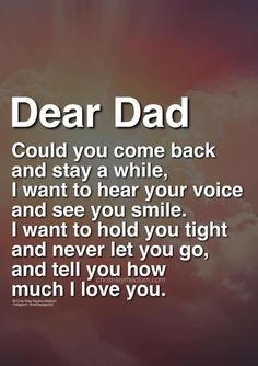 the words dear dad are written in white on a pink background with clouds and sun behind them