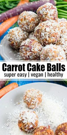 carrot cake balls on a plate with shredded parmesan cheese and carrots in the background