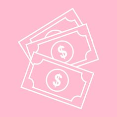 three dollar bills sitting side by side on a pink background with the words $ 100 written below them