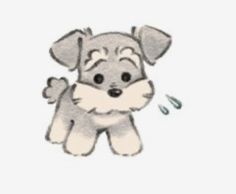 a drawing of a dog with its paw in the air and water droplets coming out of it's mouth