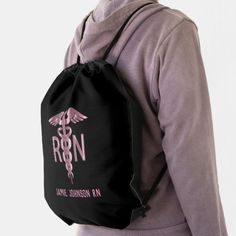 RN Registered Nurse - Pink Caduceus Drawstring Bag Medical Backpack, Jamie Johnson, Dragon Backpack, Nurse Jamie, Adidas Backpack, Twist And Shout, Black Rope, Registered Nurse