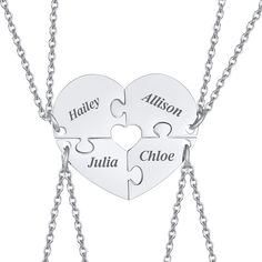 PRICES MAY VARY. Puzzle Heart 2/3/4/5 Pieces Best Friend BFF Necklace Set-Heart Love Matching Necklace Pendant Set for Family member - when put together they make a beautiful and original heart. You can Personalize a name on each, a date each, initials, or a word of your choice. Perfect gift for your mother and sister, all of your sisters, best friends, sorority sisters, besties, or for your bridesmaids.Representing the bond between friends. Customize it making it a sentimental and thoughtful gi Friendship Necklaces For 4, Best Friend Soulmate, Friend Soulmate, Love Best Friend, Puzzle Necklace, Best Friend Matching, Puzzle Piece Necklace, Sisters Best Friends, Bff Necklace