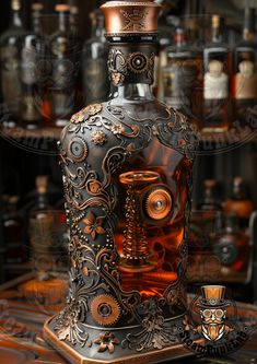 a bottle with an intricate design on it