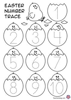 an easter number trace worksheet for kids to practice numbers and counting the letter g