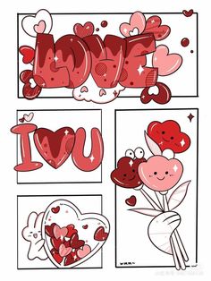 valentine's day card with hearts, flowers and i love you words on it