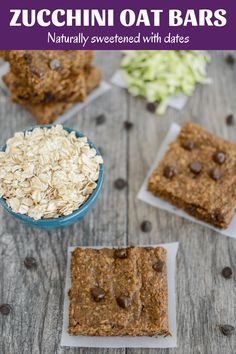 three bars with chocolate chips and oats on them