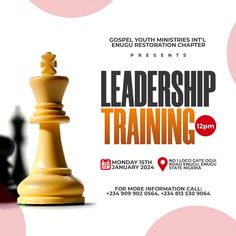 a flyer for a chess tournament with the words, leader's training on it