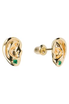 Ears wearing Emerald Earrings Stud Earrings 14K Gold filled – Fashion Brand Company Emerald And Gold Earrings, Emerald Earrings Studs, Ear Earrings, Dope Jewelry, Funky Jewelry, Jewelry Lookbook, Star Jewelry, New And Improved, Emerald Earrings