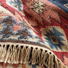 Inspired by a vintage kilim rug our designers discovered at the Brimfield Antique Market in Massachusetts, this eclectic piece is made from wool and cotton. With its flatwoven construction, geometric motifs, and hand-knotted fringe, it will elevate any decor with character and warmth. Antique Vintage Decor, Kit Kemp, Knotted Fringe, Dash And Albert Rugs, Viscose Rug, Dash And Albert, Geometric Motifs, Stock Art, Antique Market