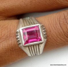 "Vintage Antique Ethnic tribal Old silver ring from Rajasthan India. Beautiful design sated old pink glass gem stone. Old worn molded piece in good condition.Good for your jewellery collection. Usa ring size - 8.5 (we can adjust the size) Width of top - 1.4 cm(0.55\") Weight - 7 grams Material - Silver and original old worn piece.can be clean." Pink Stone Ring, Pink Stone Rings, Old Pink, Glass Gems, Ring Antique, Rajasthan India, Pink Ring, Silver Rings Handmade, Multi Stone Ring