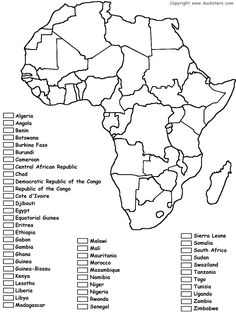 africa map with all the countries labeled in black and white