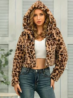 Chaqueta Corta Estampado Leopardo Mangas Largas Chaqueta - Temu Colombia Crop Outerwear, Faux Fur Hooded Coat, Fuzzy Coat, Crop Pullover, Hoodie Coat, Wool Peacoat, Classy Women, Clothing Size Chart