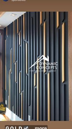 an ad for dynamic concepts showing the interior and exterior wall panels with gold lines on them