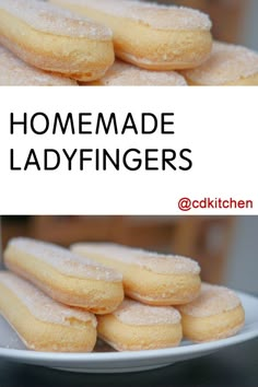 homemade ladyfingerers are stacked on a plate