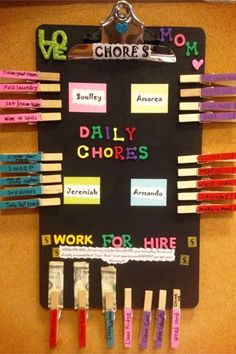 a bulletin board with markers and magnets attached to it that says daily choices, work for hire