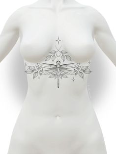 a drawing of a woman's breast with a dragonfly tattoo on the side