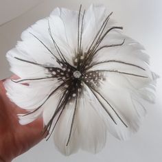 In This Modern White Feather Headband You Are Destined To Be Noticed Great Gift For Any Age And Any Occasion. This Is 100% Handmade. I Accept Custom Orders, Please Inquire For More Info. Maid With Real White And Gray Polka Dot Feathers, Peacock Feather Stems, Black Plastic Headband And Clear Rhinestone Bead. Secured With White Felt On The Back. Brand New. Comes From A Pet/Smoke Free Home. I Ship Within 24 Hours Via Usps Priority Mail. Thanks For Shopping With Me Feather Hair Accessories, Painted Feathers, Headband White, Feather Hair Clips, Plastic Headband, Feather Painting, Feather Headband, Feather Flower, White Feather