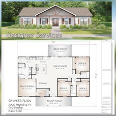 the floor plan for a small house with two master suites and an open concept living area