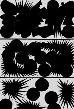 three black and white silhouettes of different shapes