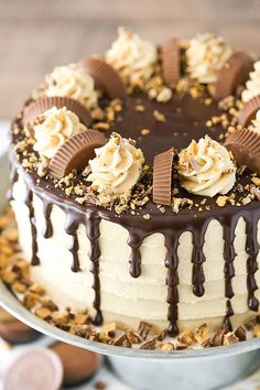 a cake with chocolate and cream frosting on top