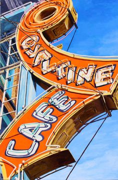 This is a open edition print from an original acrylic painting by Jeff Wilson.  It depicts a daytime view of the famous mid-century neon sign above the Ovaltine Café, in Vancouver's Downtown Eastside. The print is produced through a local printshop in Vancouver on 100lb gloss paper, wrapped by hand in a crystal clear bag, reinforced by corrugated card. It ships from my Vancouver studio using Canada Post. Chicago Signs, Retro Signage, Corrugated Card, Vintage Industrial Design, Wilson Art, Ghost Signs, Vintage Neon Signs, Sign Writing, Vintage Restaurant