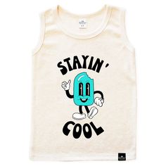 "STAYIN' COOL" Retro Ice Cream Boys Toddler & Kids Youth Sandcastle Tank Top for the beach. The perfect tank top for boys! Stylish for spring, summer, and family vacations. Color: Natural Sand Color Tank Top with Black & Aqua Print Sizes: 2T, 3T, 4T, 5T, XS Youth, S Youth, M Youth Super Soft cotton and polyester blend Printed & Designed in USA by Sonrise State based out of sunny San Diego. Sleeveless Summer Playwear Tops, Summer Graphic Print Tops For Playwear, Summer Cotton Vest For Vacation, Playful Tank Tops For Summer, Playful Cotton Tops For Summer Adventures, Summer Sleeveless Tank Top For Playwear, Playful Sleeveless Summer Tops, Beach Season Cotton Vest, Summer Cotton Vest For Beach