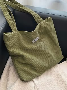 Bag For Love - Letter Patch Decor Shoulder Tote Bag  - Women Tote Bags Corduroy Bags, School Tote Bags, Corduroy Bag, Green Preppy, Sac Tote Bag, Corduroy Tote Bag, Bag Patches, Green Tote Bag, Letter Bag