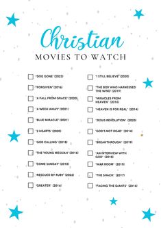 the christian movies to watch list is shown with stars on it and text overlay