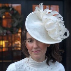 This Is A Lovely Custom Made Ecru Fascinator; Blocked With Felted Wool, Stitched Both By Hand And Machine. The Feather Flower Was Also Custom Made To Adorn This Hat. Comes With Hat Box. Please Let Me Know If You Have Any Questions. Your Purchase Helps To Support A Budding Artist. Classic White Fascinator, Fitted Beige Mini Hat For Events, Fitted Beige Mini Hat For Event, Fitted Fascinator For Ceremonies, Cream Fitted Hat For Ceremony, White Fitted Fascinator For Ceremony, Fitted White Fascinator For Ceremony, Fitted Cream Hat For Ceremony, White Hat For Kentucky Derby, Mother Of The Bride