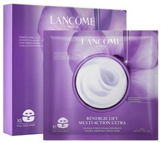 Lancome Renergie Lift Multi-Action Ultra Sheet Mask is a two-piece, double-wrapping face mask formulated with Renergie Lift Multi-Action Ultra face cream, a must-have for any skin-care routine. It is formulated with a blend of linseed extract. Split into two-parts, an upper mask (from the forehead to the nose) and a lower part (from the upper lip to the chin), the mask is customizable for every face shape and suitable for all skin types.  How do I use it: Unfold the lower part of the mask and ca Lancome Renergie, Brow Pen, Anti Aging Creme, Cream Face, Face Mask Fashion, Full Face Mask, Oily Skin Care, Anti Wrinkle Cream, Wrinkle Cream