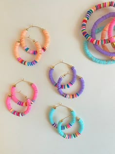 Summer Hoop Earrings 40mm Heishi Earrings Polymer Clay - Etsy Heishi Earrings, Heishi Jewelry, قلادات متدلية, Bead Hoop Earrings, Homemade Earrings, Crochet Earrings Pattern, Beaded Earrings Diy, Clay Bracelet, Diy Bracelets Patterns