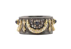 18K Yellow Gold and Blackened Sterling Silver Crescent Moon Stack Band Ring with Black Sapphires, White Diamonds and Champagne Diamonds (0.41 TCW) 1920s Jewelry, Ferragamo Handbags, Punk Vintage, Black Sapphire, Funky Jewelry, Silver Prices, Champagne Diamond, White Diamonds, Womens Jewelry Rings