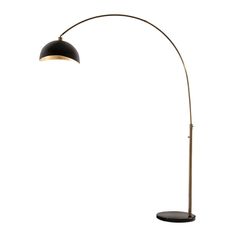 a black and gold floor lamp on a white background with an oval light fixture in the middle