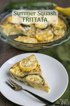 a slice of frittata on a white plate with a fork next to it