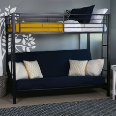 Sunrise Twin over Futon Bunk Bed Bedroom Walker Edison Black Contemporary Bunk Beds, Modern Bunk, Metal Futon, Adult Bunk Beds, Futon Bunk Bed, Modern Bunk Beds, Bunk Beds With Stairs, Bunk Bed Designs, Space Bedding