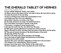 the emerald table of hermes is shown in black and white, with text above it