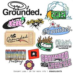 various stickers and decals on a white background