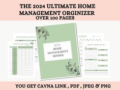 the 2021 ultimate home management organizer over 100 pages, includes printable sheets and an additional planner