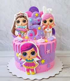 Chocolate Drip Cake Birthday, Birthday Cakes Girls Kids, Melon Cake, Lol Doll Cake, Owl Cakes, Minnie Mouse Birthday Decorations, 6th Birthday Cakes, Fondant Cake Designs, Cinderella Cake