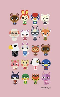 an image of many different animal heads on a pink background