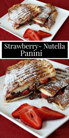 strawberry nutella panini with chocolate sauce and powdered sugar