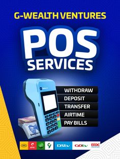 an advertisement for a mobile phone service with the words pos services written below it