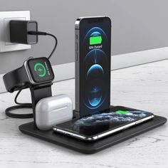 an iphone charging station with two chargers attached to it