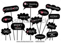 wedding speech bubbles with bride's team and grooms names in black on white