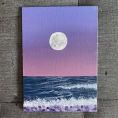 a painting of the ocean with a full moon in the sky