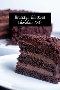 a piece of chocolate cake on a white plate