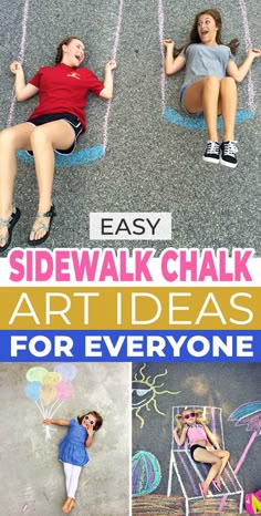 These awesome and easy sidewalk chalk art ideas will not only keep you and the kids busy for hours, you can take amazing photos of your kids to save forever! We also show you how to make homemade sidewalk chalk and where to buy it! Chalk Picture Ideas, Chalk Photoshoot Kids, Sidewalk Chalk Art Ideas For Kids Easy, Ideas For Chalk Drawings, Sidewalk Chalk Photo Ideas, Chalk Pictures With Kids, Easy Side Walk Chalk Art For Kids