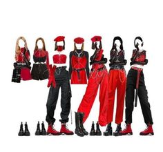 Kpop Hip Hop Outfits, Red And Black Kpop Outfit, Hiphop Dance Outfit, Team Aesthetic, Kpop Oc, Dance Fits